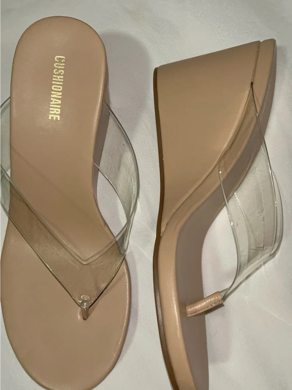 Cushionaire Women's Nude Clear Strap Platform Sandals
